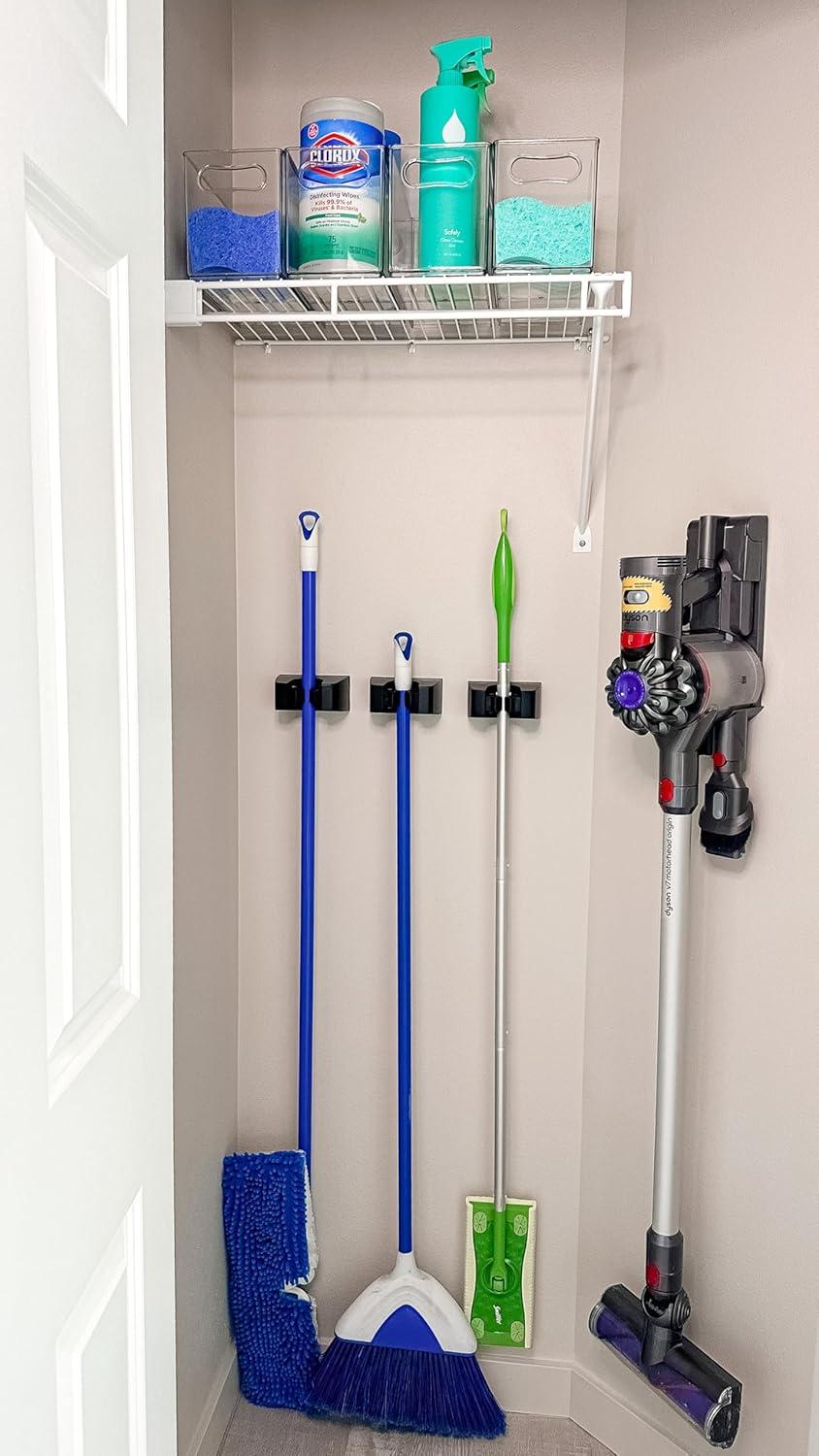 imageDuck EasyMounts Garage Organization Kit  2 Heavy Duty Hooks and 1 Mop ampamp Broom Holder  Wall Mount Hanging Storage  No Tool Drywall Install  Black Includes All Hanging HardwareHook