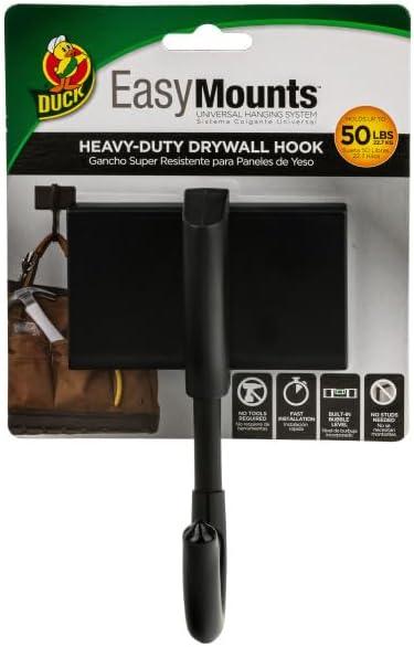 imageDuck EasyMounts Garage Organization Kit  2 Heavy Duty Hooks and 1 Mop ampamp Broom Holder  Wall Mount Hanging Storage  No Tool Drywall Install  Black Includes All Hanging HardwareHook