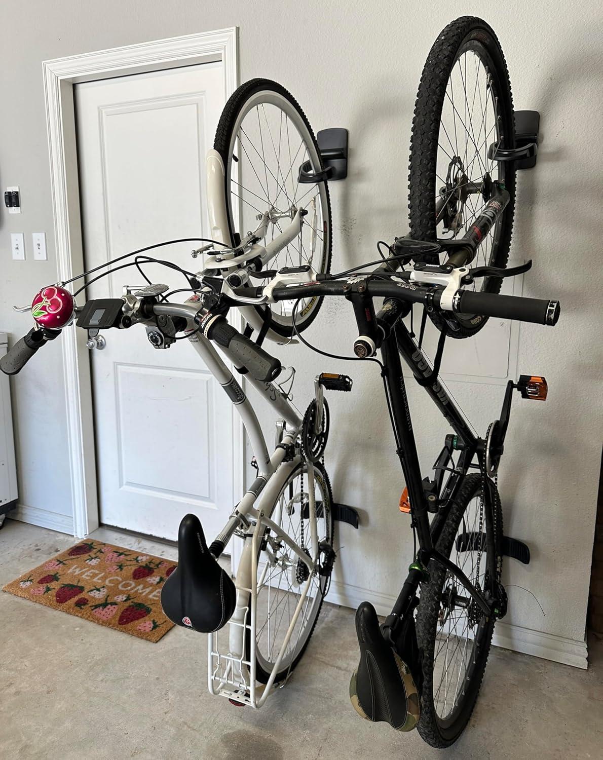 imageDuck EasyMounts Garage Organization Kit  2 Heavy Duty Hooks and 1 Mop ampamp Broom Holder  Wall Mount Hanging Storage  No Tool Drywall Install  Black Includes All Hanging HardwareBike Dock