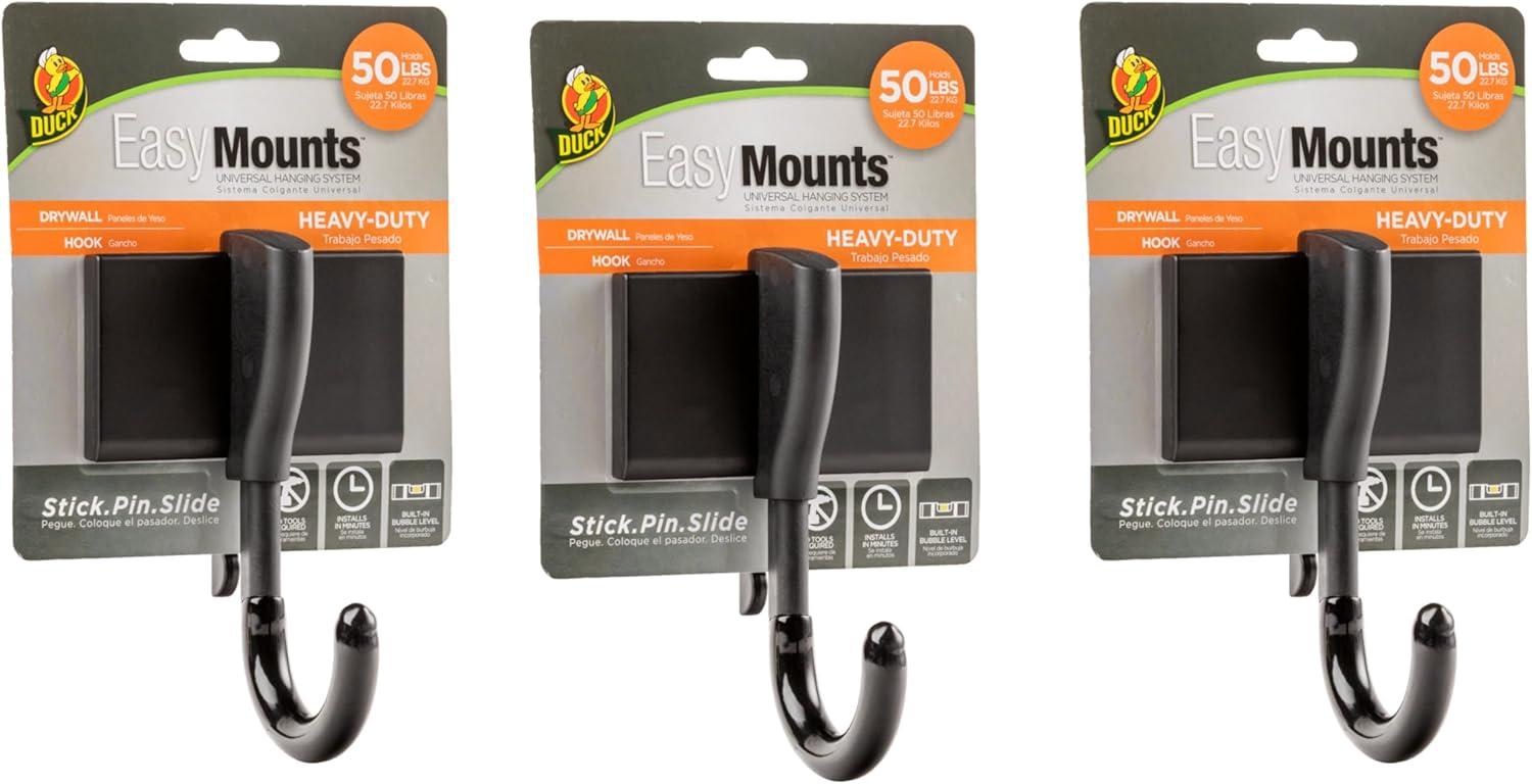 imageDuck EasyMounts Garage Organization Kit  2 Heavy Duty Hooks and 1 Mop ampamp Broom Holder  Wall Mount Hanging Storage  No Tool Drywall Install  Black Includes All Hanging HardwareHook