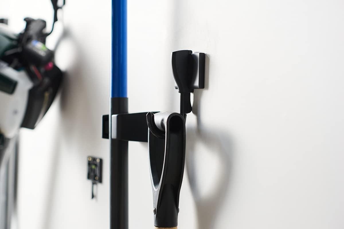 imageDuck EasyMounts Garage Organization Kit  2 Heavy Duty Hooks and 1 Mop ampamp Broom Holder  Wall Mount Hanging Storage  No Tool Drywall Install  Black Includes All Hanging HardwareHook  Tool Holder