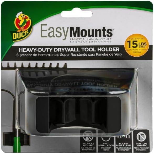 imageDuck EasyMounts Garage Organization Kit  2 Heavy Duty Hooks and 1 Mop ampamp Broom Holder  Wall Mount Hanging Storage  No Tool Drywall Install  Black Includes All Hanging HardwareTool Holder