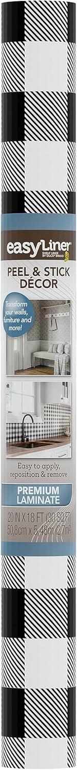 imageEasyLiner Peel ampamp Stick Decor Removable Peel and Stick Wallpaper  Self Adhesive Decorative Shelf Paper for Cabinets Walls Resurfacing Projects  Adhesive Shelf Liner  20in x 18ft  Black GinghamBlack Gingham