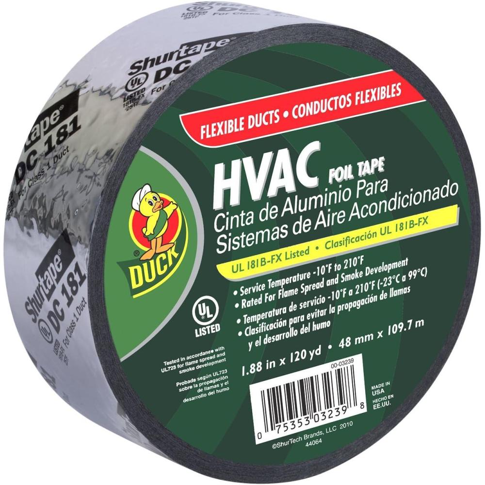 imageDuck Brand HVAC UL 181BFX Listed Foil Tape for Flexible Ducts 188Inch by 120 Yards Single Roll Silver 673753Flexible Ducts