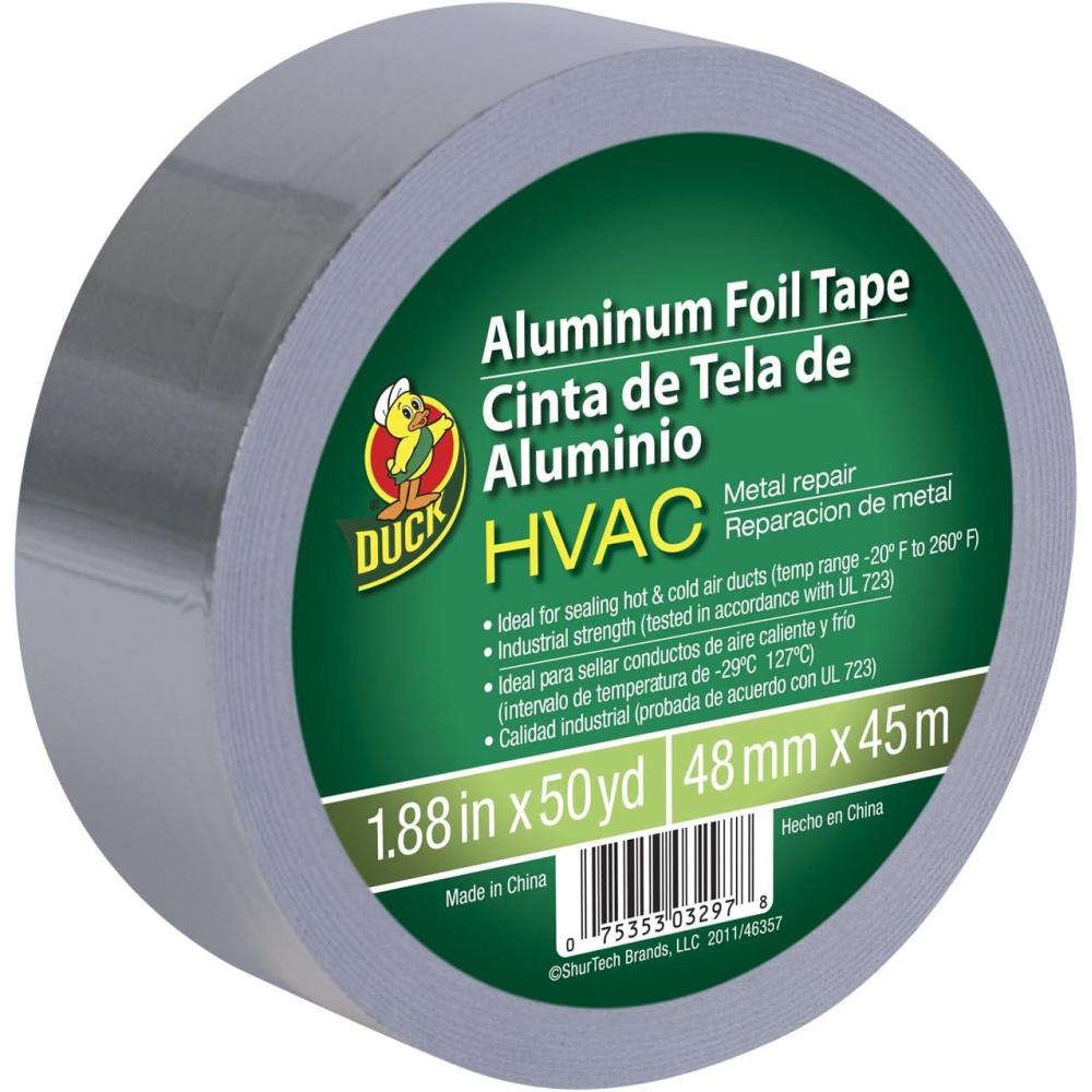imageDuck Brand HVAC UL 723 Metal Repair Aluminum Foil Tape 188Inch by 50 Yards Single Roll Silver 240225188 Inch x 50 Yards