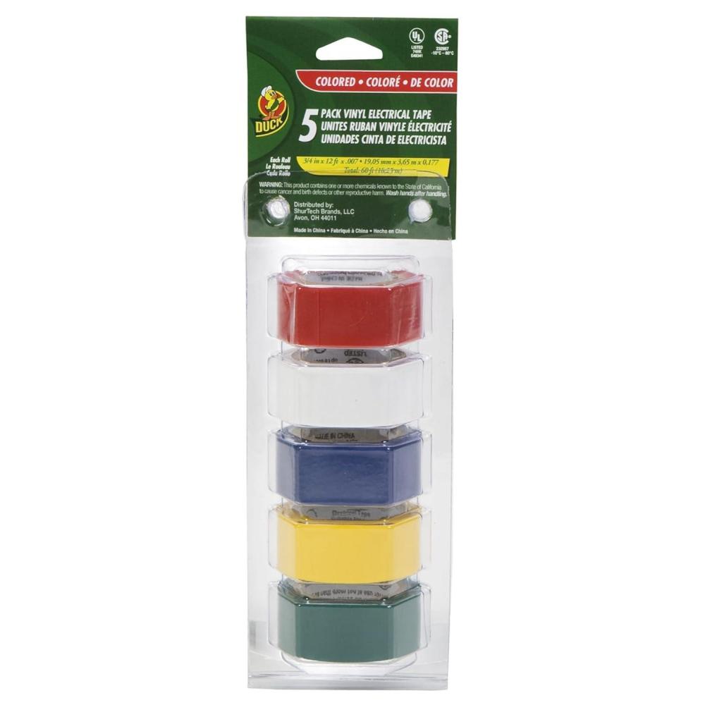 imageDuck Brand MultiPurpose Electrical Tape 075Inchby12Feet 5Rolls Assorted 5Pack Colors May Vary 60 Foot 2803035 Pack