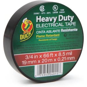 imageDuck Brand Heavy Duty Electrical Tape 075Inch x 66Feet Single Wrapped Roll Black 393120Black Wrapped Single