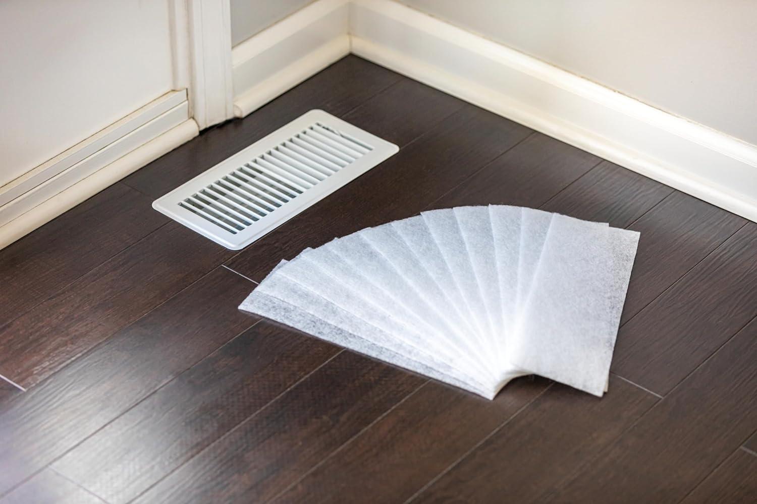 imageDuck Brand Air Vent Filters Reduce Airborne Particles like Dust Dander Pollen and Trap Debris in your Ventilation System Air Register Vent Filters for Home 4 In x 12 In 12Pack White4 x 12