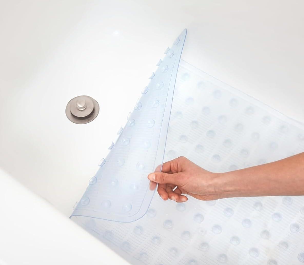 imageDuck Brand Clorox Vinyl Bath Mat for Tubs Non Slip Bathtub Mat with Suction Cups for use in Non Textured Bathtubs and Shower Stalls 17 Inches x 36 Inches Clear36 x 17 Rectangular
