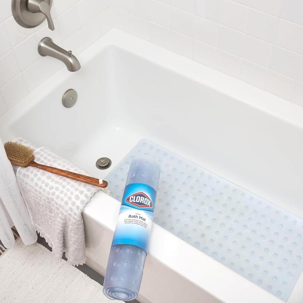 imageDuck Brand Clorox Vinyl Bath Mat for Tubs Non Slip Bathtub Mat with Suction Cups for use in Non Textured Bathtubs and Shower Stalls 17 Inches x 36 Inches Clear36 x 17 Rectangular