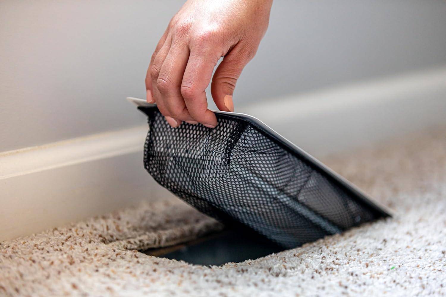 imageDuck Brand Floor Register Vent Trap Screens for Air Vents Catch Small Items and Stop Small Objects from Falling Through Home Vent Air Filters are Easy to Install and Clean 4quot x 10quot 4Pack Black4 x 12