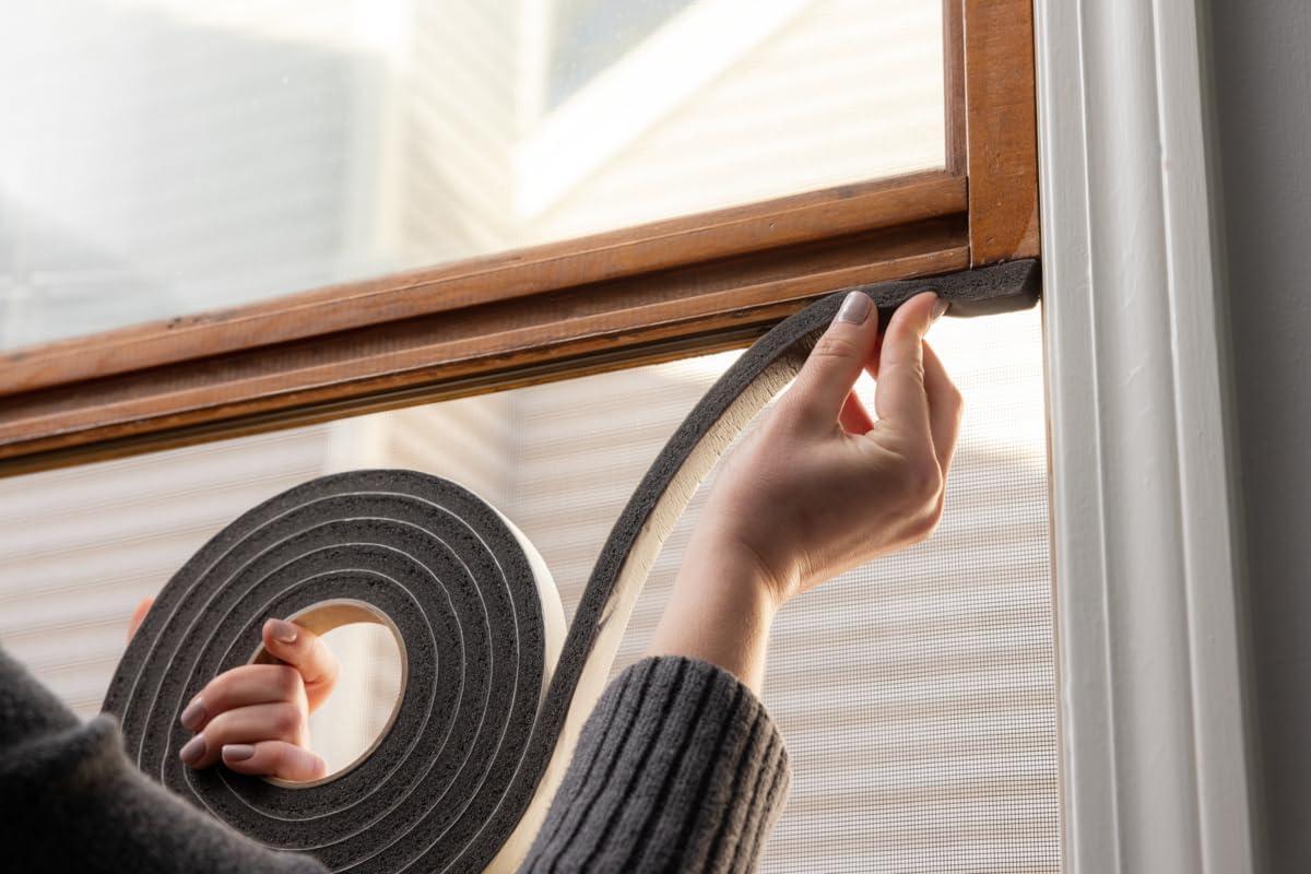 imageDuck Brand Self Adhesive Foam Weatherstrip Seal for Extra Large Gaps 30 Total Feet Window and Door Seal Strip Foam Tape 34Inch Wide x 12Inch Thick x 10Feet Long 3 Rolls Charcoal 2844243 Rolls