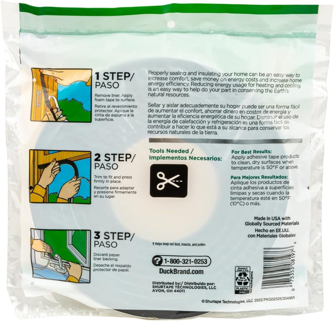 imageDuck Brand Self Adhesive Foam Weatherstrip Seal for Extra Large Gaps 30 Total Feet Window and Door Seal Strip Foam Tape 34Inch Wide x 12Inch Thick x 10Feet Long 3 Rolls Charcoal 2844242 Rolls