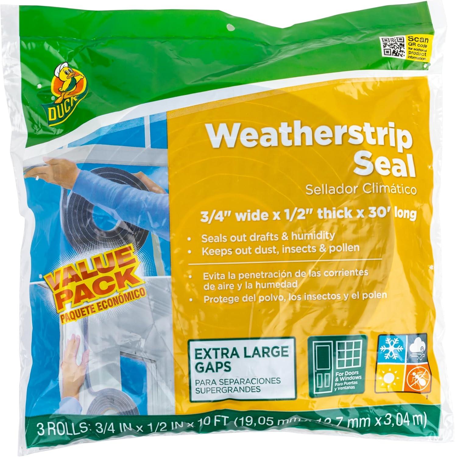 imageDuck Brand Self Adhesive Foam Weatherstrip Seal for Extra Large Gaps 30 Total Feet Window and Door Seal Strip Foam Tape 34Inch Wide x 12Inch Thick x 10Feet Long 3 Rolls Charcoal 2844243 Rolls