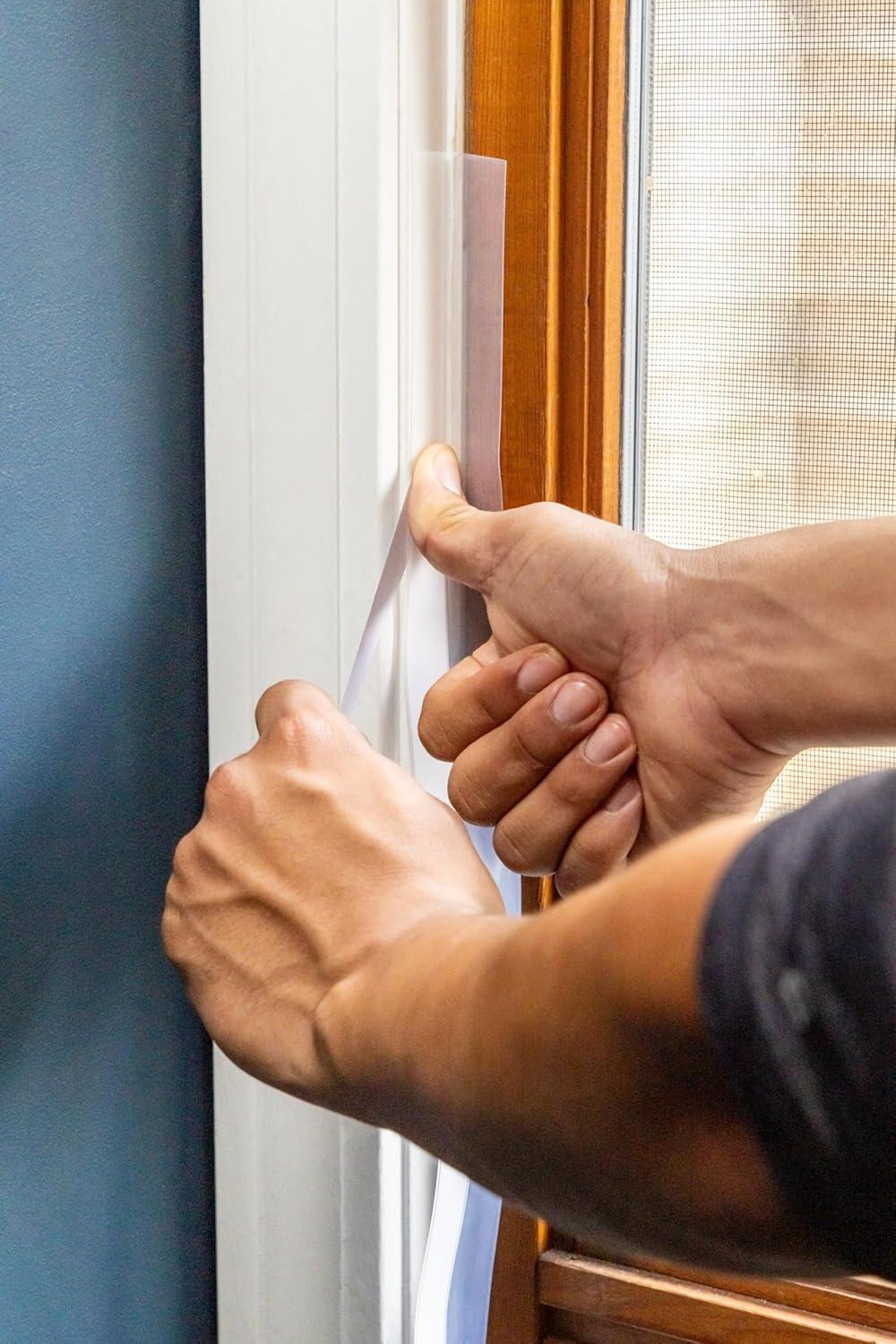 imageDuck Brand Silicone SelfAdhesive Weatherstrip Draft Seal for Doors ampamp Windows Seal Gaps and Cracks Around Doors and Windows Cut to Size Clear 2 Rolls 50 Ft Total