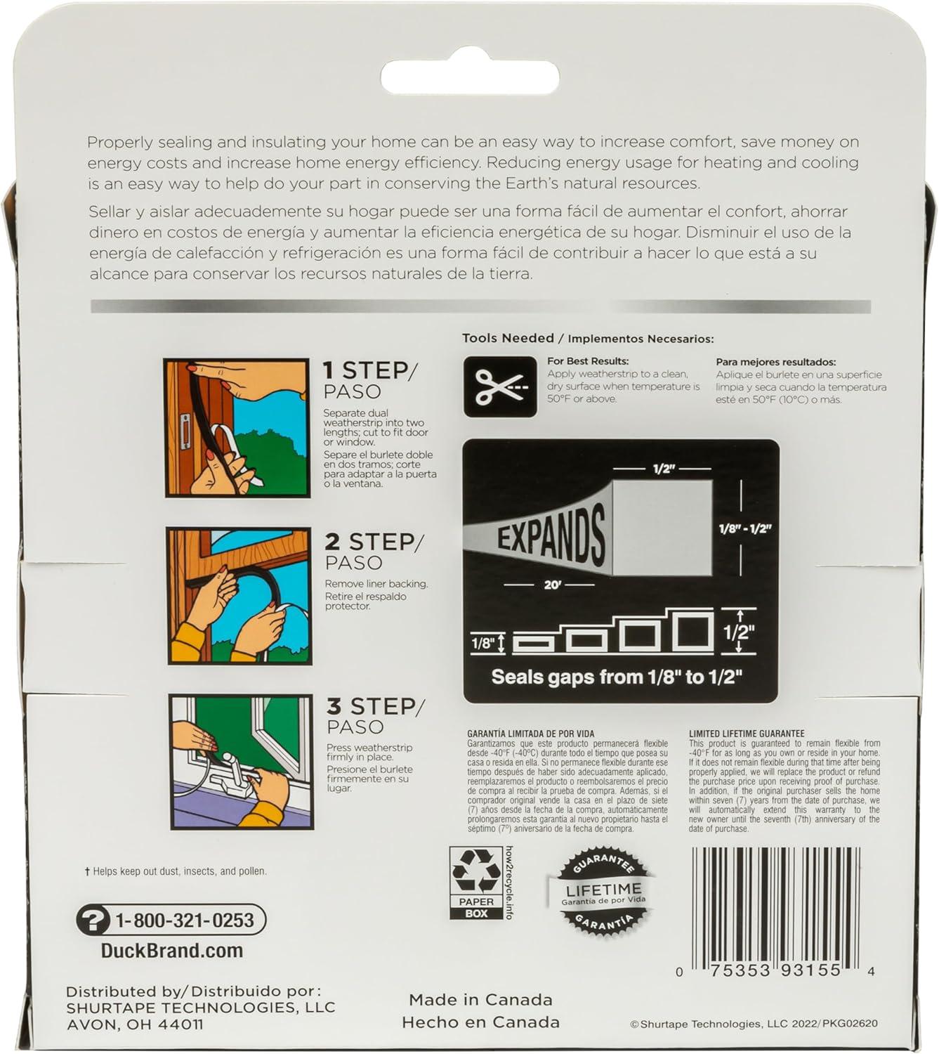 imageDuck Max Strength Expanding Foam Seal for Doors and Windows 5 in x 5 in x 20 ft Expands to Fit Uneven Gaps up to 12 Inch Thick Cut to Size Black 1Roll Pack of 1Black