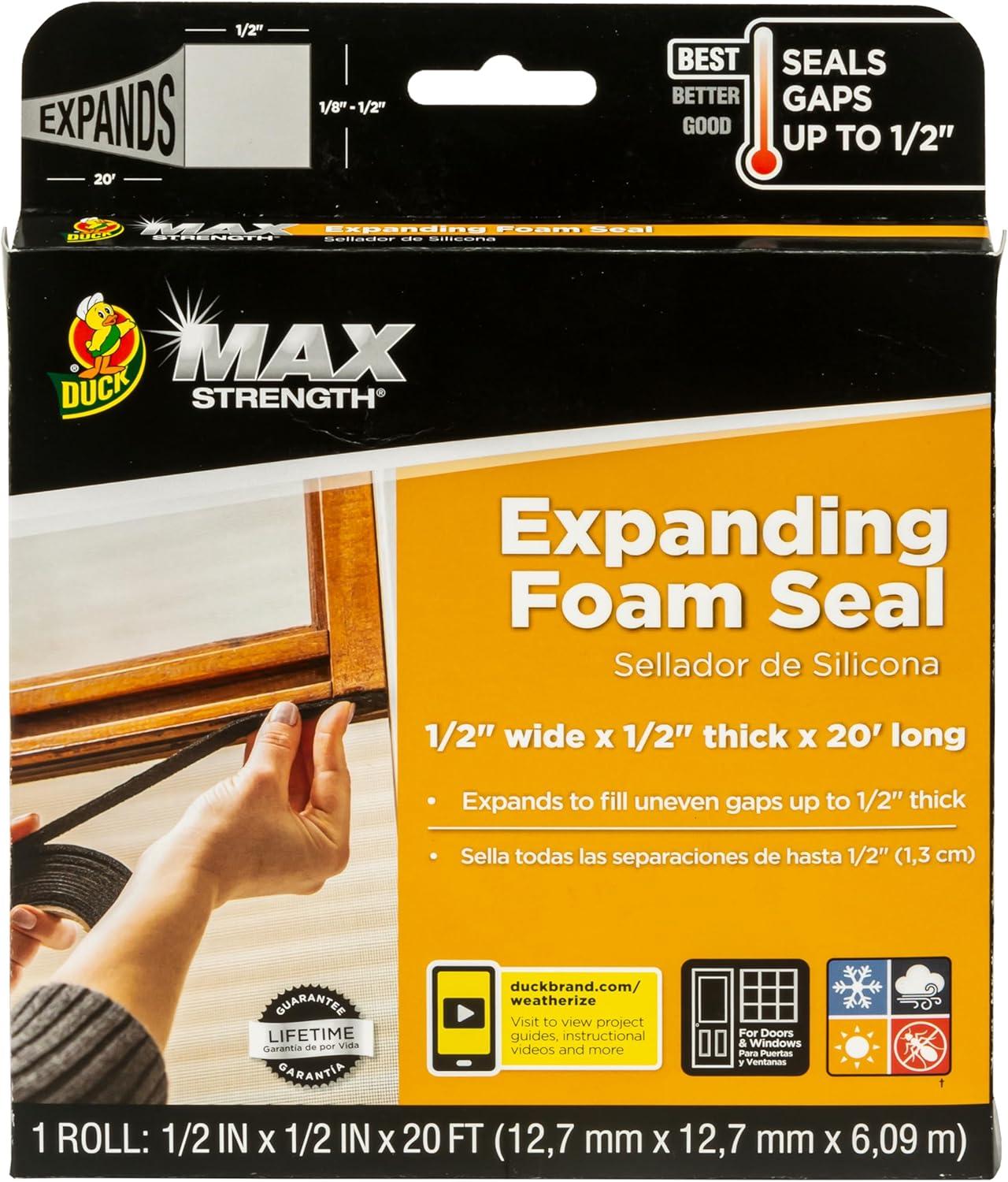 imageDuck Max Strength Expanding Foam Seal for Doors and Windows 5 in x 5 in x 20 ft Expands to Fit Uneven Gaps up to 12 Inch Thick Cut to Size Black 1Roll Pack of 1Black