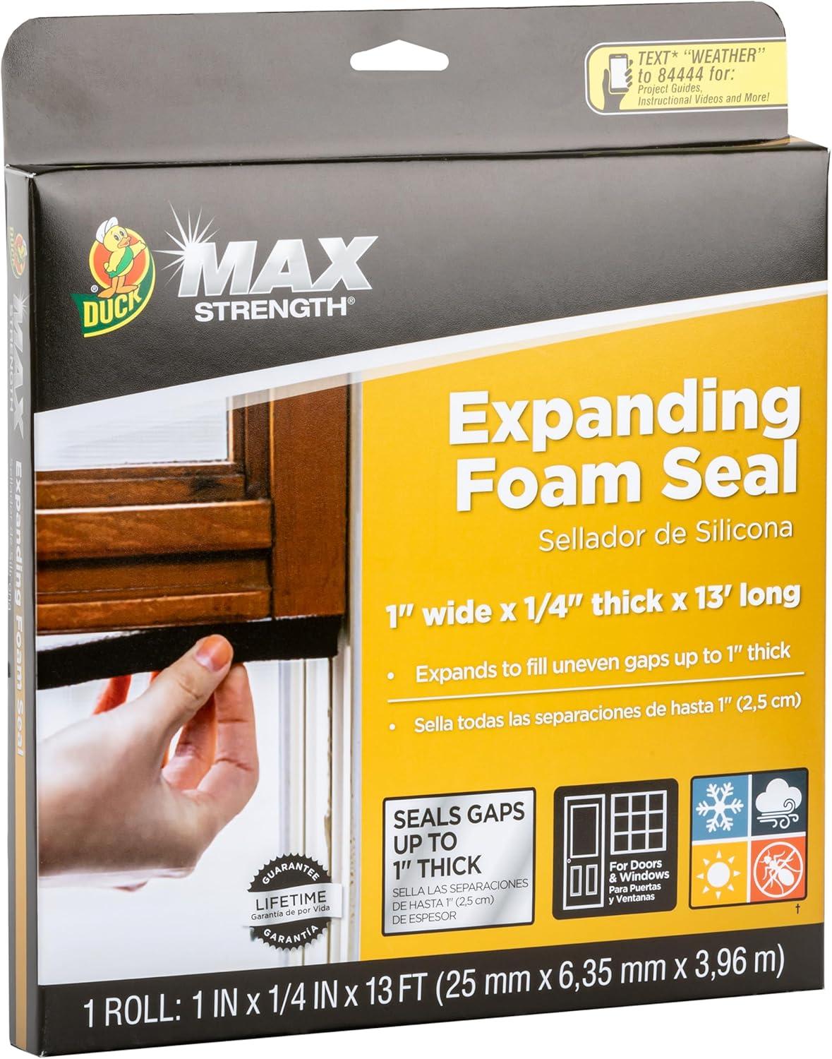 imageDuck Max Strength Expanding Foam Seal for Doors and Windows 5 in x 5 in x 20 ft Expands to Fit Uneven Gaps up to 12 Inch Thick Cut to Size Black 1Roll Pack of 1Black