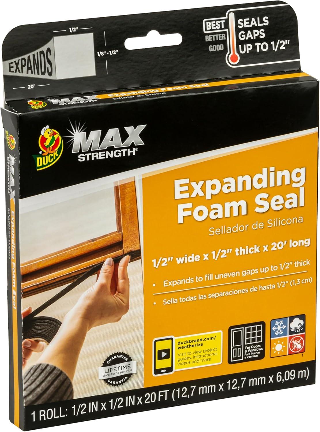 imageDuck Max Strength Expanding Foam Seal for Doors and Windows 5 in x 5 in x 20 ft Expands to Fit Uneven Gaps up to 12 Inch Thick Cut to Size Black 1Roll Pack of 1Black