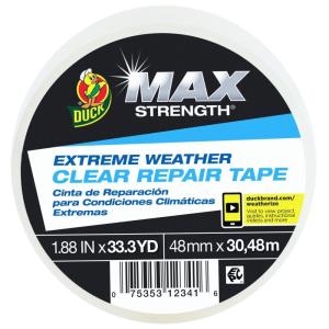imageDuck Brand All Weather IndoorOutdoor Repair Tape Weatherproofing Clear ampamp UV Resistant 188Inch x 333Yards Single Roll 281230188 x 100