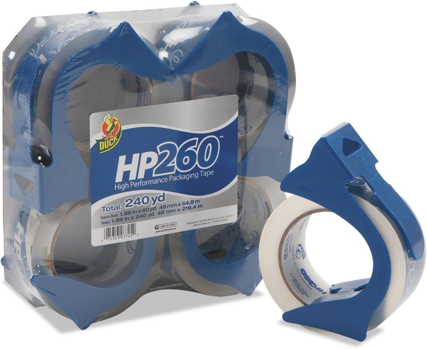 imageDuck High Performance Clear Packing Tape Dispensers  4 Rolls of HP260 Strong Packaging Tape for Shipping Moving Mailing ampamp Storage Boxes  3quot Core 188 Inch x 60 Yards Clear 847667
