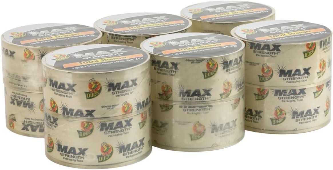 imageDuck Max Strength Clear Packing Tape Refills  12 Rolls of Maximum Strength Heavy Duty Packaging Tape for Shipping ampamp Moving Boxes  3quot Core  188 Inch x 546 Yards  Clear 287734