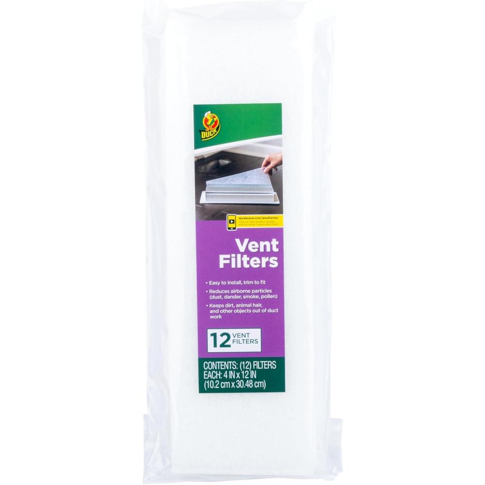 imageDuck Brand Air Vent Filters Reduce Airborne Particles like Dust Dander Pollen and Trap Debris in your Ventilation System Air Register Vent Filters for Home 4 In x 12 In 12Pack White4 x 12