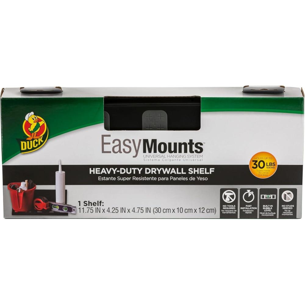imageDuck EasyMounts Garage Organization Kit  2 Heavy Duty Hooks and 1 Mop ampamp Broom Holder  Wall Mount Hanging Storage  No Tool Drywall Install  Black Includes All Hanging HardwareDrywall Shelf