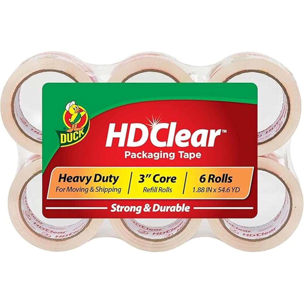 imageDuck HD Clear Packing Tape Refills  6 Rolls of Strong Heavy Duty Packing Tape for Shipping and Moving Boxes and Packaging  188 In x 546 Yards  3quot Core  Clear 4419626 Refill Rolls