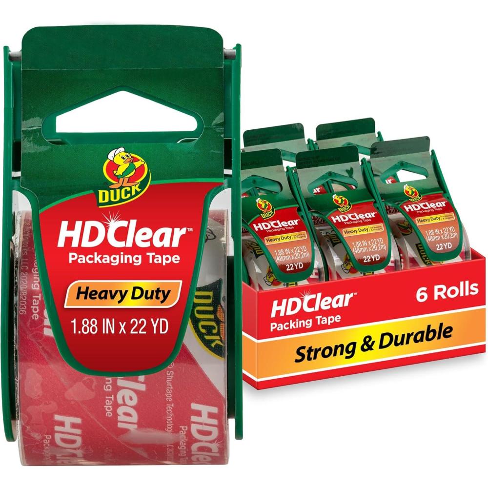 imageDuck HD Clear Packing Tape with Dispensers  6 Rolls of Strong Heavy Duty Packing Tape for Shipping and Moving Boxes and Packaging  188 In x 222 Yards  15quot Core  Clear 287732