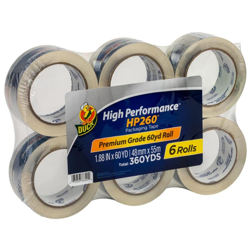 imageDuck High Performance Clear Packing Tape Refills  6 Rolls of HP260 Strong Packaging Tape for Shipping Moving Mailing ampamp Storage Boxes  3quot Core  188 Inch x 60 Yards  Clear 2878636 Rolls  60 yds