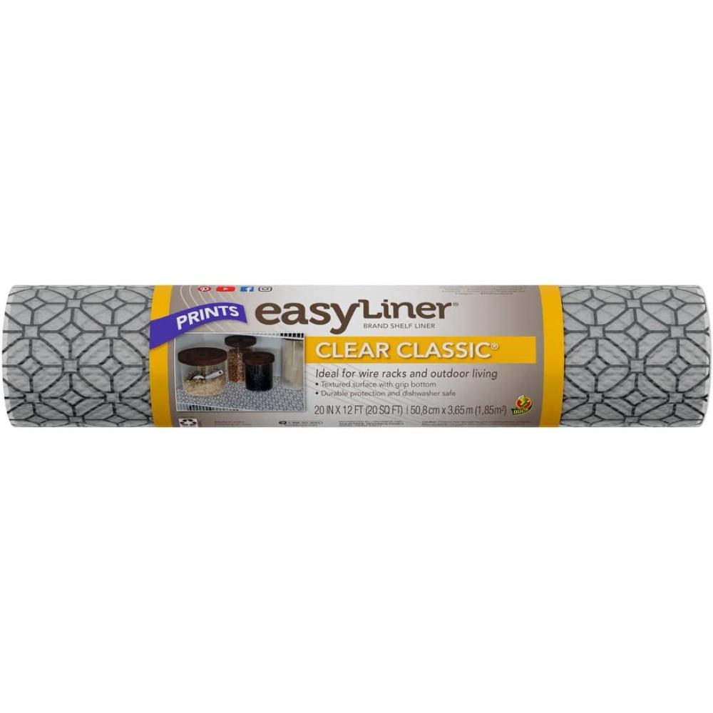 imageEasyLiner Clear Classic Shelf Liner  Durable Non Adhesive Fridge Liner  Easy to Install ampamp Clean  Kitchen Liner Mat for Fridge Shelves  Removable Shelf Liner 20 in x 12 ft  Gray Geo PatternGray Geo