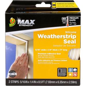 imageDuck Brand Max Strength Silicone Weatherstrip Seal for Doors and Windows SelfAdhesive Fits Medium Gaps from 1814 Inches 31 in x 25 in x 17 ft White