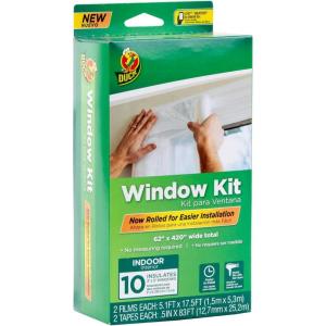imageDuck Brand Window Insulation Kit  Winter Seal Kit Fits up to 10 Windows  Rolled Shrink Film Cuts to Size for Easy Indoor Installation  Tape Included  62 In by 420 In Clear62 x 420 inches