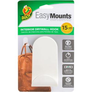 imageDuck EasyMounts Wall Hooks for Hanging Hats Coats ampamp Backpacks  Decorative Wall Hangers  No Tools  Holds Up to 15 lbs  Matte White Pack of 1 Hook ampamp All Hanging Hardware