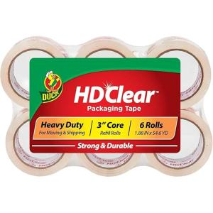 imageDuck HD Clear Packing Tape Refills  6 Rolls of Strong Heavy Duty Packing Tape for Shipping and Moving Boxes and Packaging  188 In x 546 Yards  3quot Core  Clear 4419626 Refill Rolls