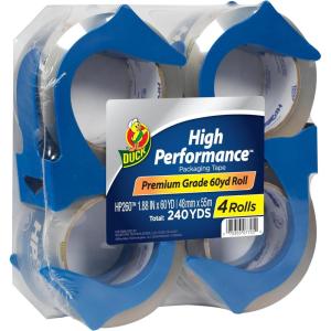 imageDuck High Performance Clear Packing Tape Dispensers  4 Rolls of HP260 Strong Packaging Tape for Shipping Moving Mailing ampamp Storage Boxes  3quot Core 188 Inch x 60 Yards Clear 847667