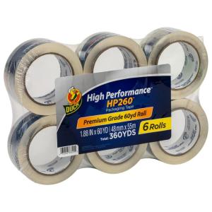 imageDuck High Performance Clear Packing Tape Refills  6 Rolls of HP260 Strong Packaging Tape for Shipping Moving Mailing ampamp Storage Boxes  3quot Core  188 Inch x 60 Yards  Clear 2878636 Rolls  60 yds
