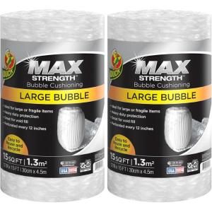 imageDuck Max Strength Bubble Cushioning Wrap for Moving ampamp Shipping 60 FT Large Bubble Packing Wrap Heavy Duty Protection for Mailing ampamp Packaging Boxes Clear Bubble Roll Supplies Perforated Every 12 IN12 in x 15 ft Pack of 2