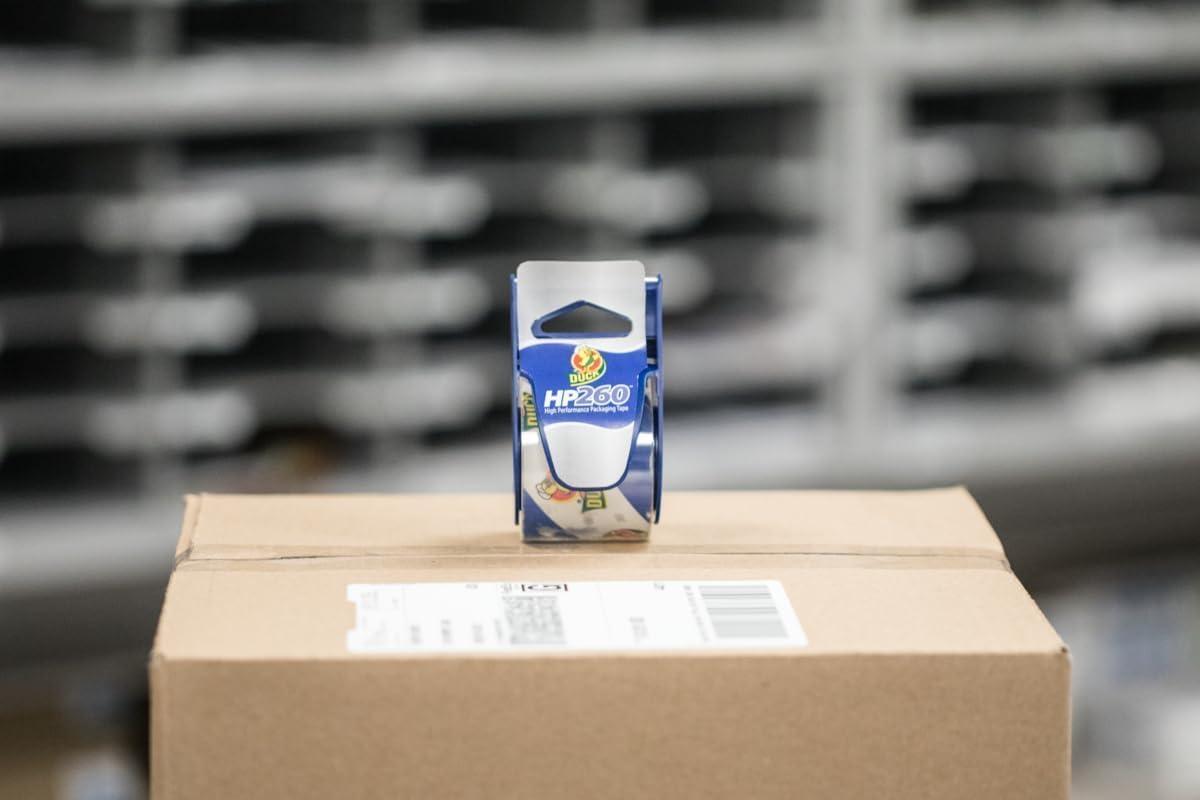 imageDuck Brand High Performance Packaging Tape with Dispenser  HP260 Strong Packaging Tape Gun for Shipping Moving Mailing ampamp Boxes  188 Inches x 222 Yards  15quot Core  Clear 9203521 Roll  Dispenser