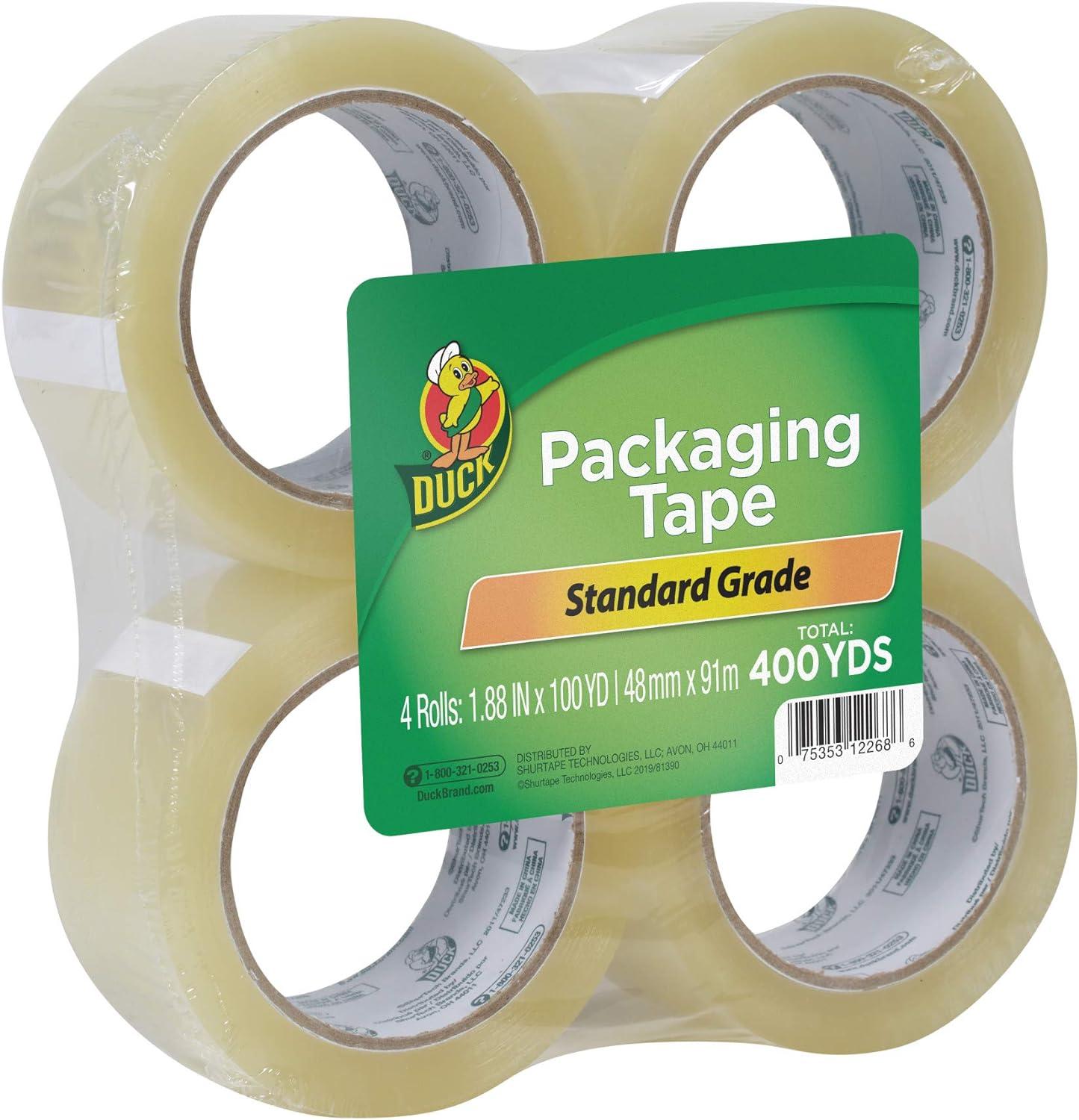 imageDuck Brand Standard Packaging Tape Refills  4 Extra Long Rolls of Clear Packing Tape  Shipping Mailing and Moving Supplies  3quot Core  188 Inch x 100 Yards  Clear 240593Refill