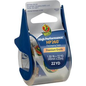 imageDuck Brand High Performance Packaging Tape with Dispenser  HP260 Strong Packaging Tape Gun for Shipping Moving Mailing ampamp Boxes  188 Inches x 222 Yards  15quot Core  Clear 9203521 Roll  Dispenser